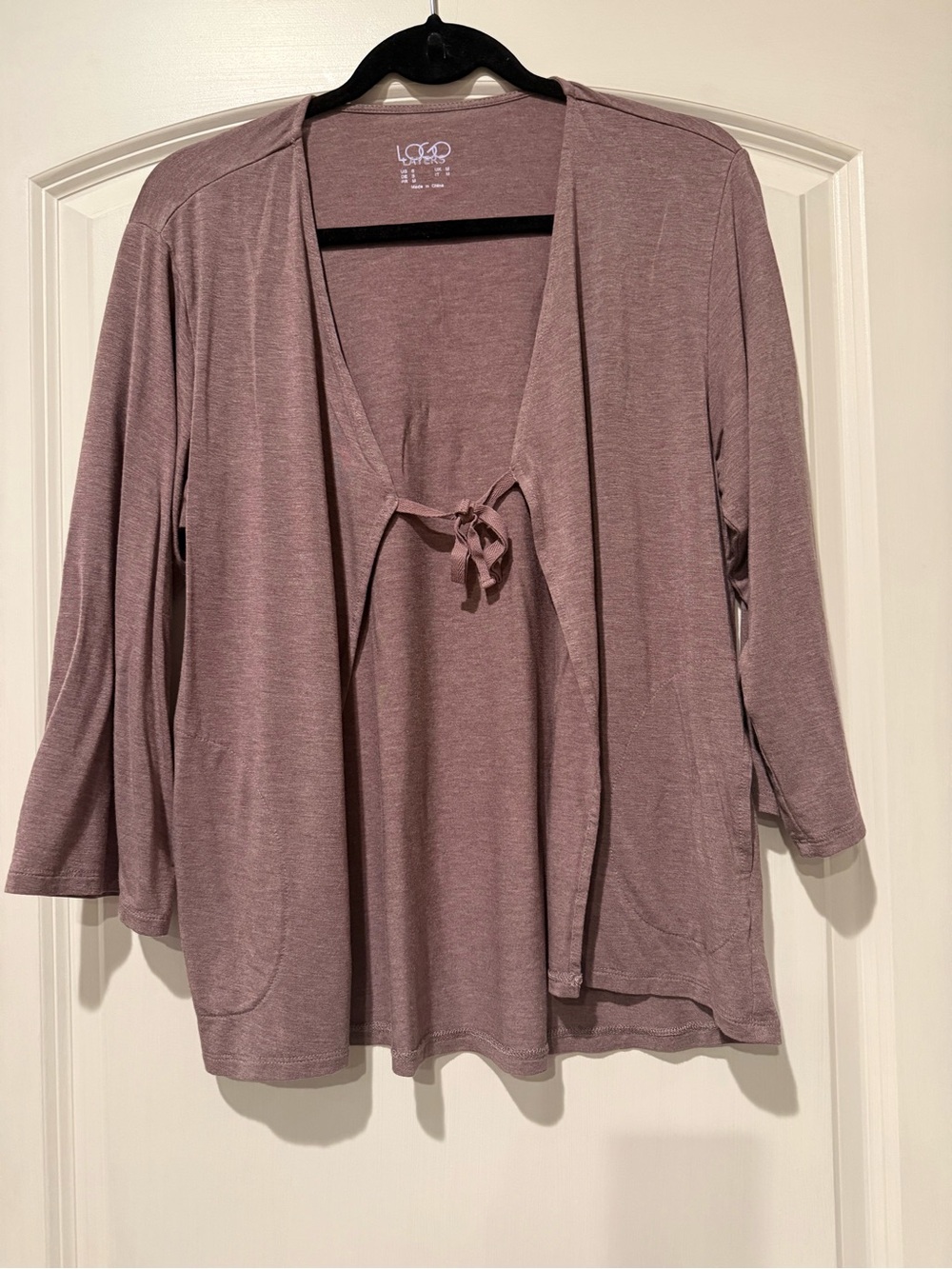 LOGO Dusty Rose Open-Front Tie Cardigan